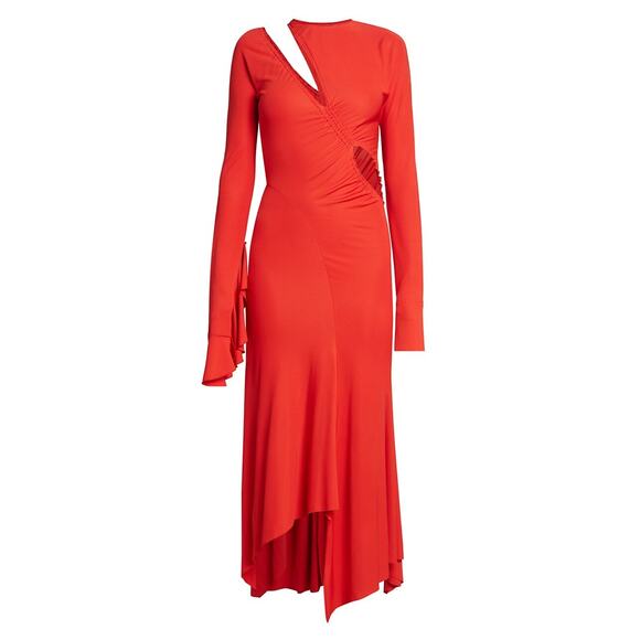 Victoria Beckham 'Slash' Red Long Sleeve Asymmeteric Dress Size 6